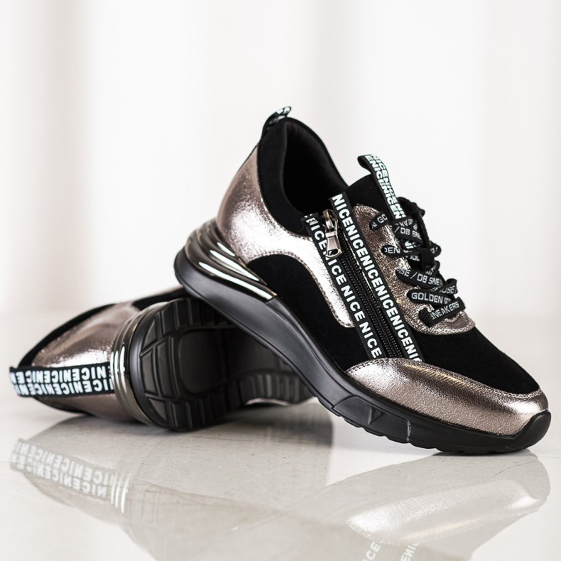 Zapatillas VINCEZA con Cremallera negro dorado 1