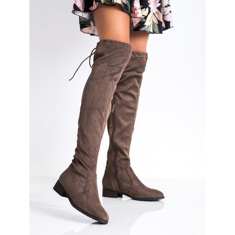 M.Daszyński Botas por encima de la rodilla con tacón plano marrón 1