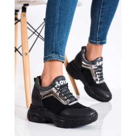 SHELOVET Zapatillas de deporte de cuña de moda Love negro 1