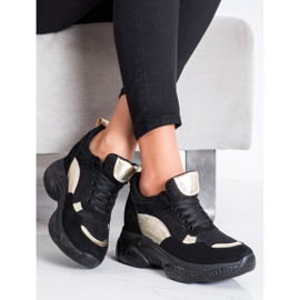 SHELOVET Cómodas zapatillas NEGRAS y ORO negro dorado 3
