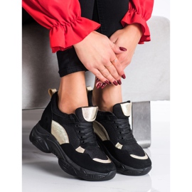 SHELOVET Cómodas zapatillas NEGRAS y ORO negro dorado 1