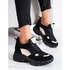 SHELOVET Cómodas zapatillas NEGRAS y ORO negro dorado 4
