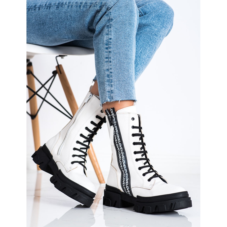 SHELOVET Botas con amor de cuero ecológico blanco 1