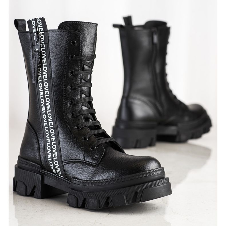 SHELOVET Botas con amor de cuero ecológico negro 1