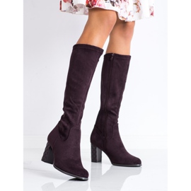 SHELOVET Botas de ante de tacón alto violeta 2