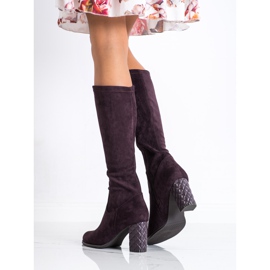 SHELOVET Botas de ante de tacón alto violeta 1
