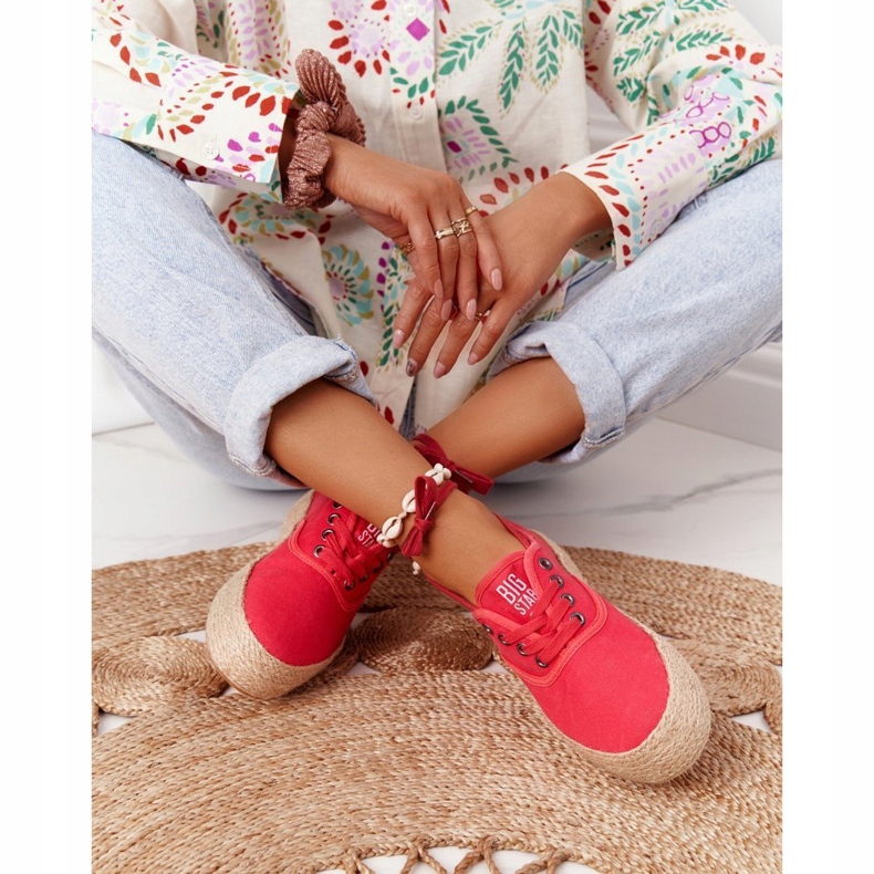 Alpargatas con cordones en una plataforma trenzada Big Star FF274141 Rojo 3