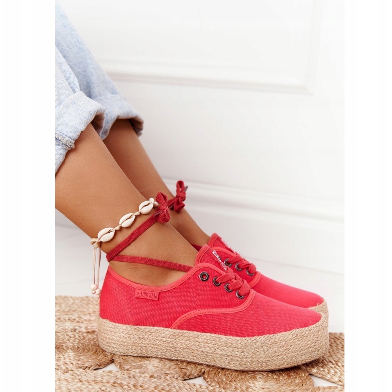 Alpargatas con cordones en una plataforma trenzada Big Star FF274141 Rojo 4