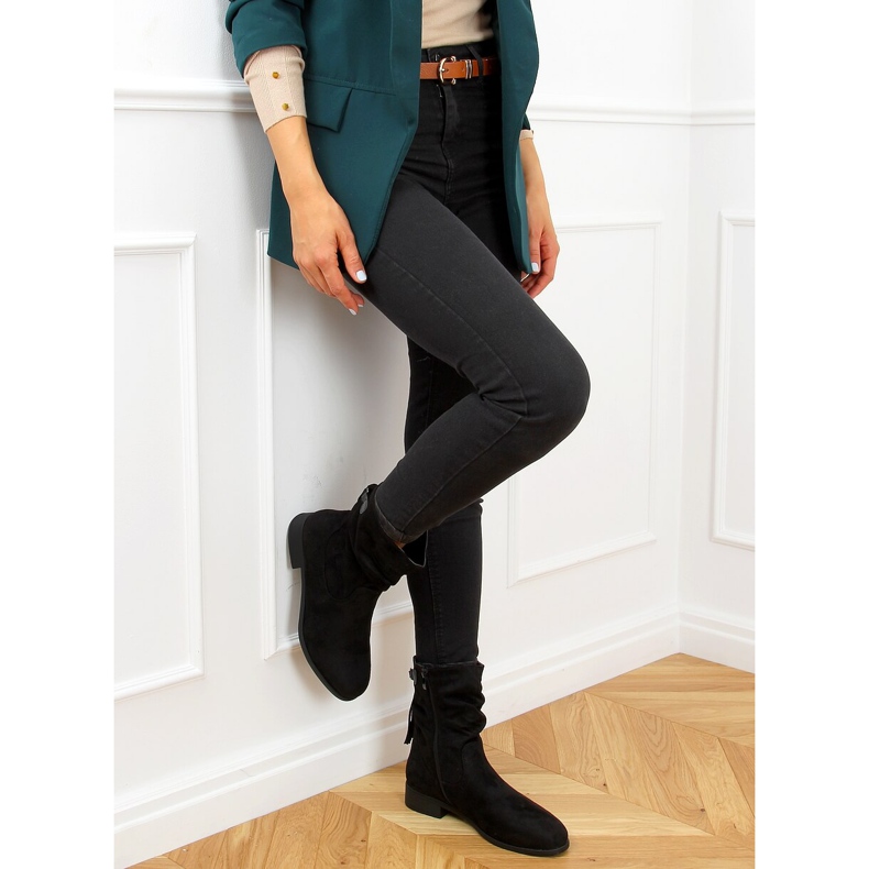 Botas planas con flecos negro B0-330 Negro 2