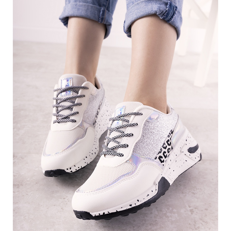 Zapatillas blancas con inserciones holográficas Manitoba blanco plata 1