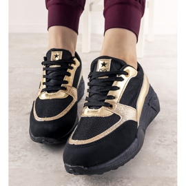 Zapatillas negras con inserciones Montessori doradas negro dorado 1
