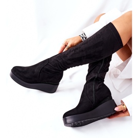 S.Barski Botas de cuña de ante S. Barski Black Celina negro 7