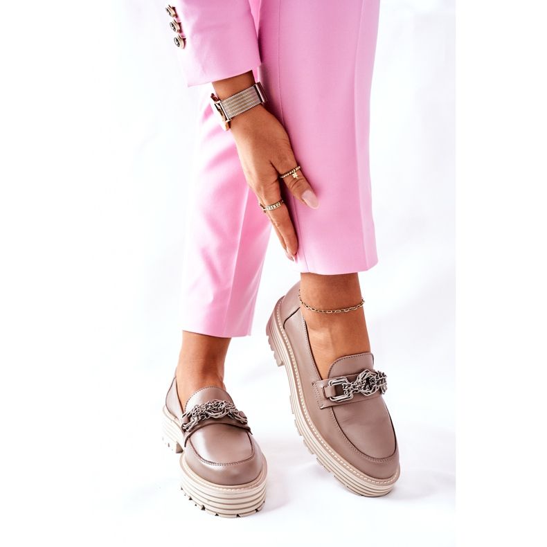 Mocasines Brogues Mujer Piel Beige Oscuro Laura Messi 2383 2