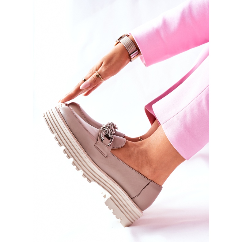 Mocasines Brogues Mujer Piel Beige Oscuro Laura Messi 2383 1