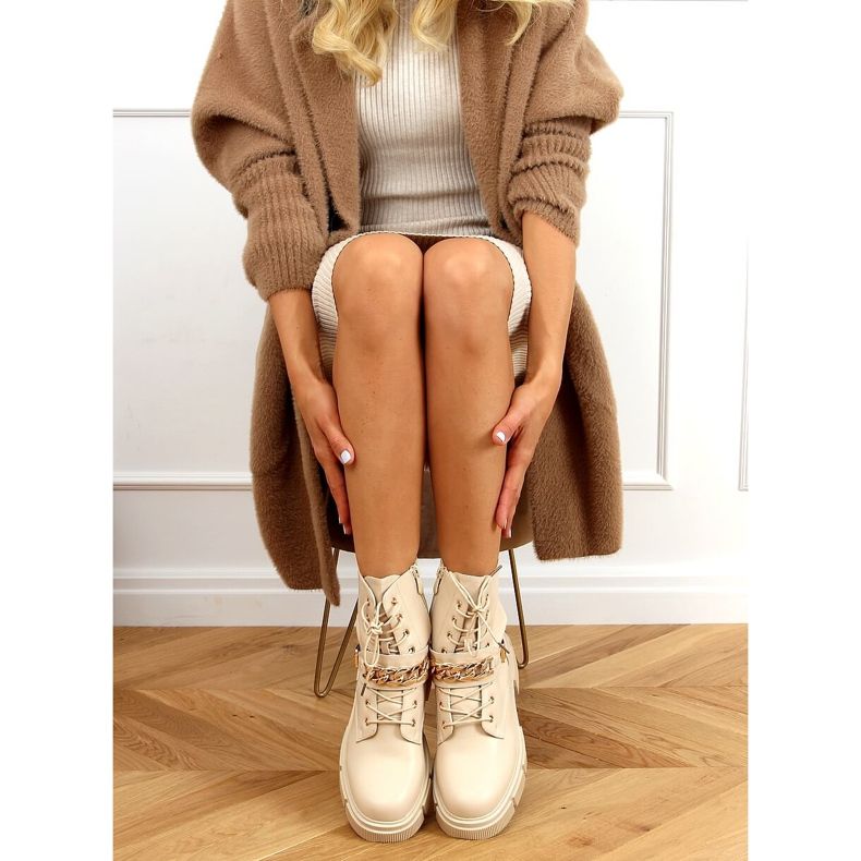 Botas militares beige con cadena HB-106 PU / BEIGE 1