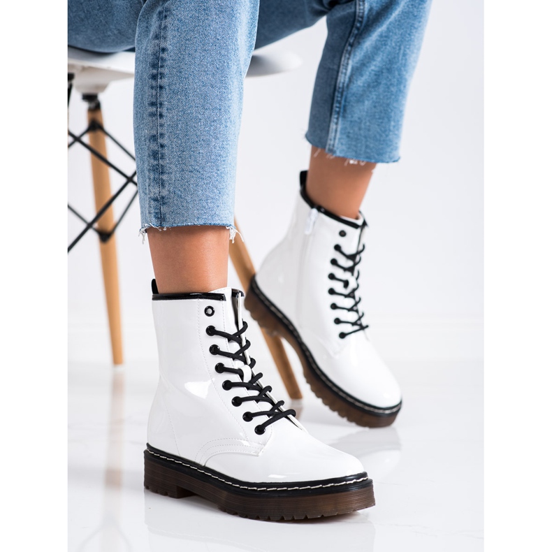 SHELOVET Botas de trabajadores blancos con piel 2