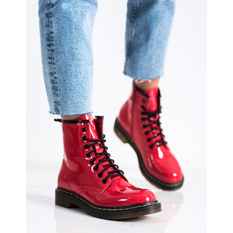 Queentina Botas de montaña lacadas de moda rojo 2