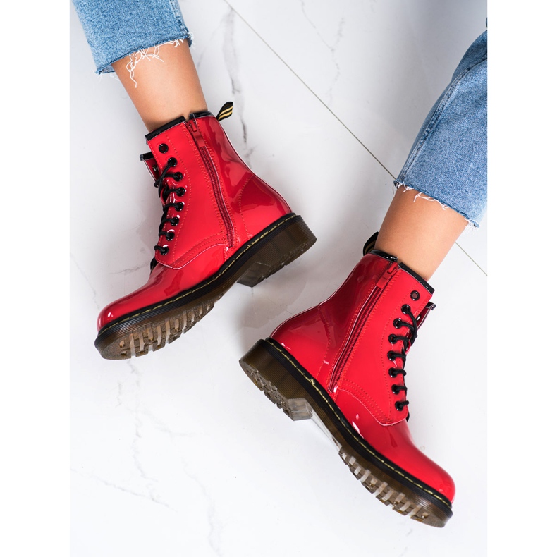 Queentina Botas de montaña lacadas de moda rojo 1