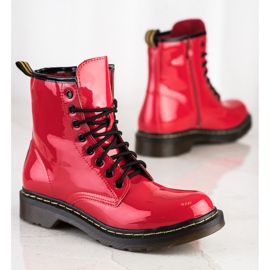Queentina Botas de montaña lacadas de moda rojo 4