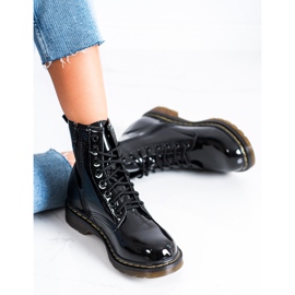 Queentina Botas de montaña lacadas de moda negro 4