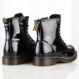 Queentina Botas de montaña lacadas de moda negro 5