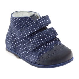 Botas de cuero de niñas marina azul velcro puntos hugotti blanco 1