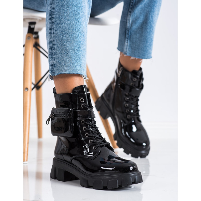 Weide Trabajadores lacados con bolsillo negro 2