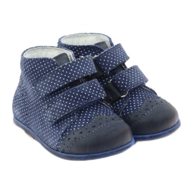 Botas de cuero de niñas marina azul velcro puntos hugotti blanco 4