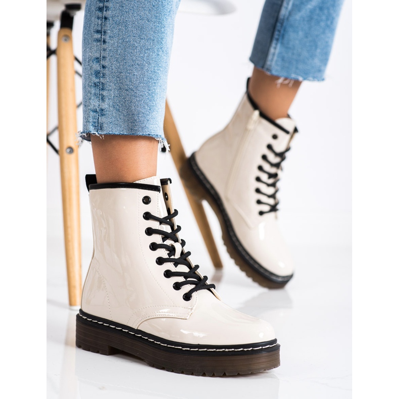 SHELOVET Botas de trabajo beige con piel 2