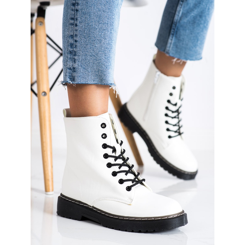 SHELOVET Botas con cordones de moda blanco 2