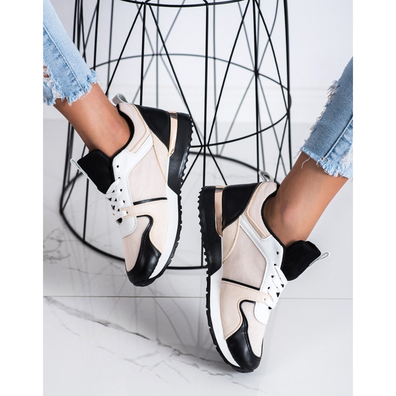 SHELOVET Zapatillas de colores con malla beige negro 1