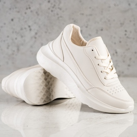 Ideal Shoes Cómodas zapatillas de cuero ecológico beige 4