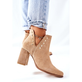 Lewski Shoes Botines de ante para mujer con recortes Lewski Beige Sand 3075 marrón 3