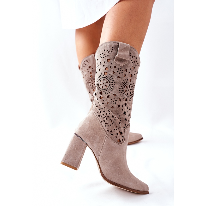 Lewski Shoes Botas de cuero para mujer con tacón Cappuccino Lewski 2923 Pick Me Up beige 2