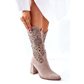 Lewski Shoes Botas de cuero para mujer con tacón Cappuccino Lewski 2923 Pick Me Up beige 3