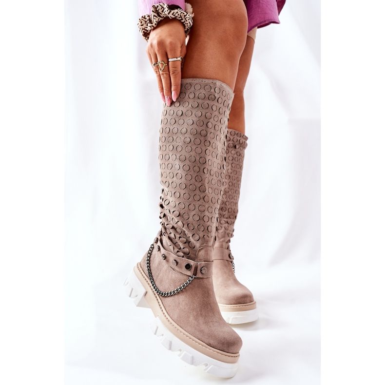 Lewski Shoes Botas de cuero de mujer Lewski Cappuccino Suede 2866 marrón 2