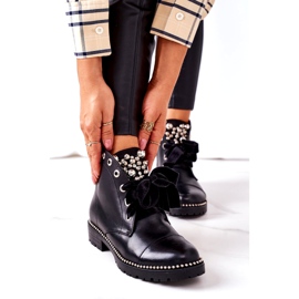 PS1 Botas Calientes Con Perlas Metálicas, Diamantes De Imitación Y Cinta Perla Negra negro 3