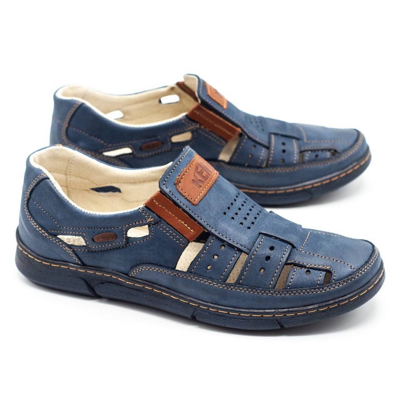 Olivier Zapatos de hombre calados 601 para verano azul marino 2