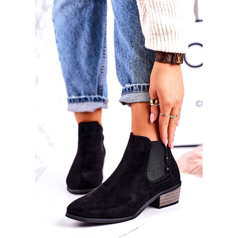 J. Star Botas Chelsea clásicas para mujer Botas Walker negras de gamuza negro 3