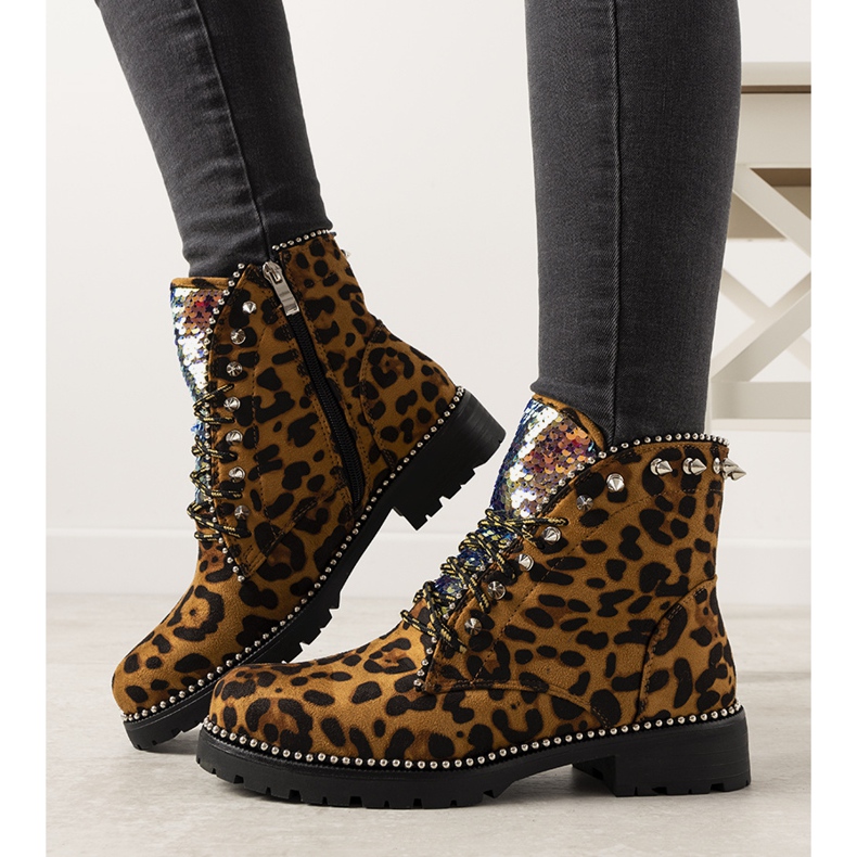 Botas marrones con estampado de leopardo Edesa marrón negro 2