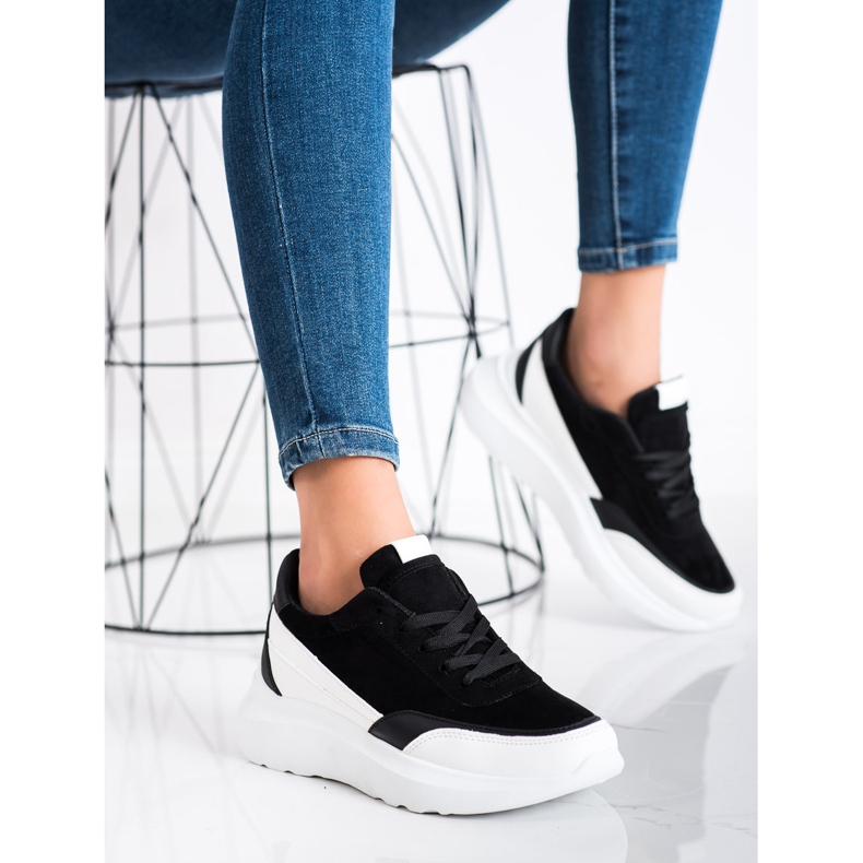 SHELOVET Zapatillas de ante negras negro 2