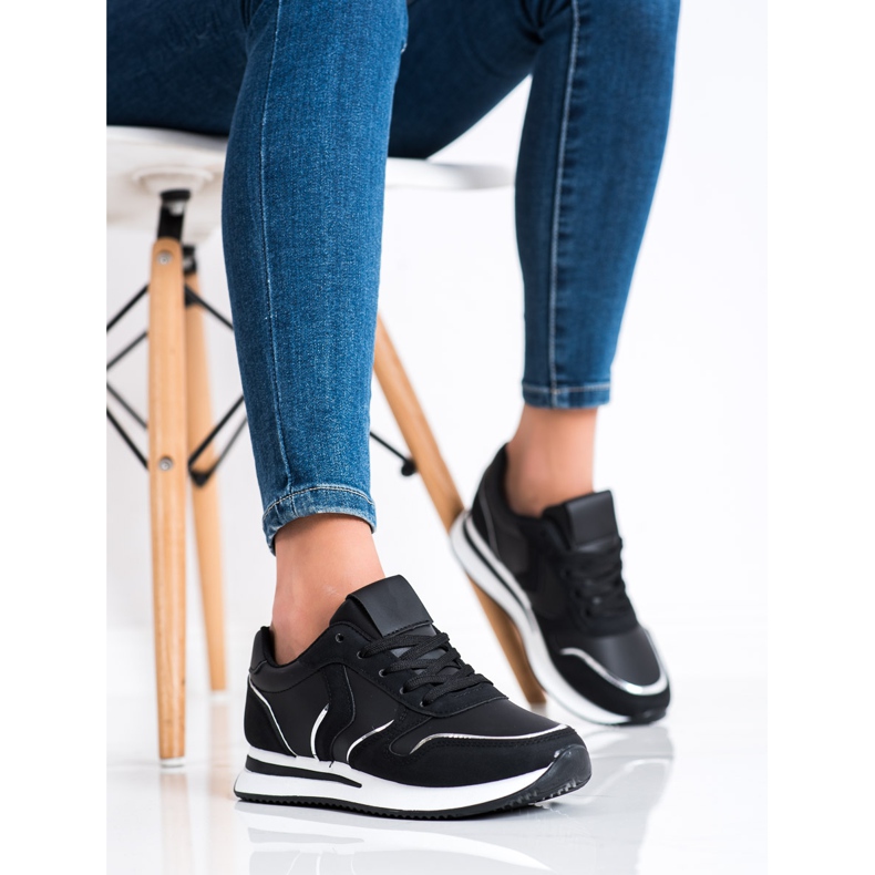 SHELOVET Calzado deportivo de cuero ecológico negro 1