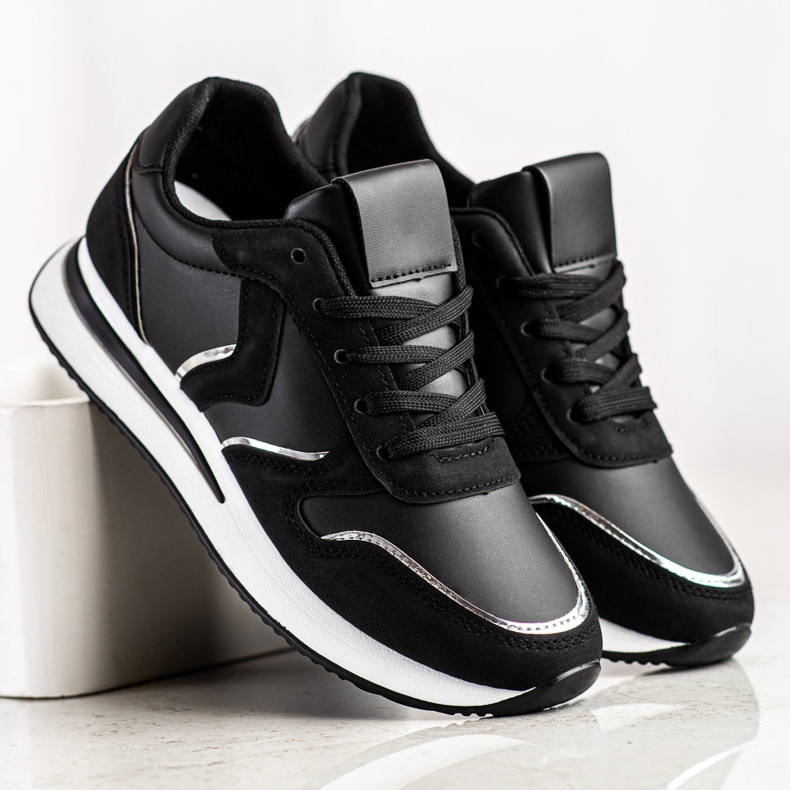 SHELOVET Calzado deportivo de cuero ecológico negro 2