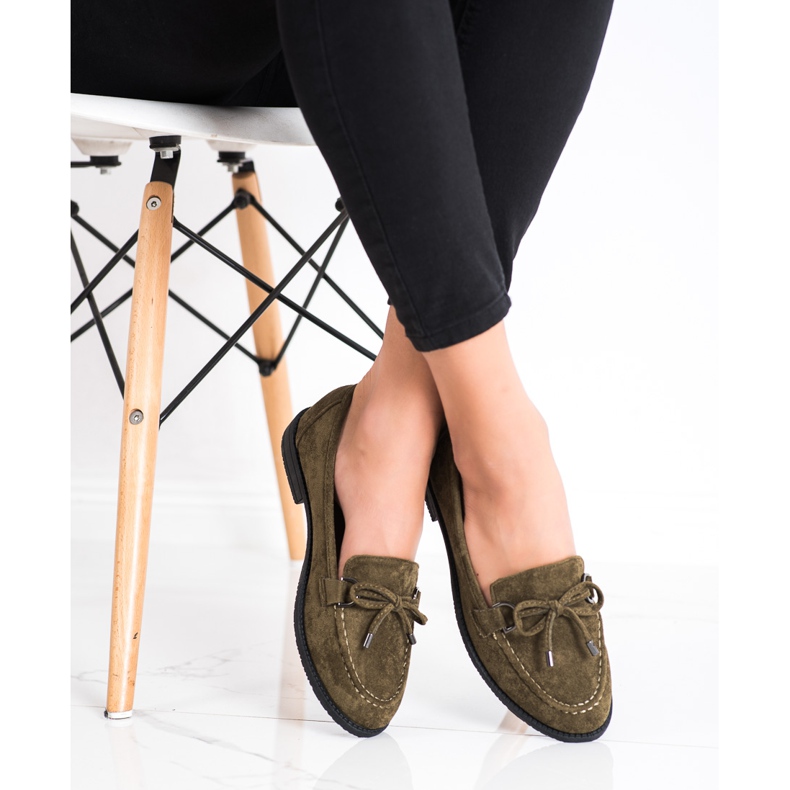SHELOVET Mocasines de ante con lazo marrón verde 2