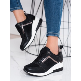 Sweet Shoes Zapatillas de cuña con malla negro 1