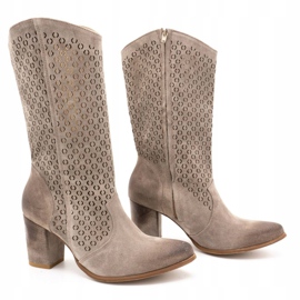 Exousite Botas mujer piel calada tacones altos 1224 gris 2 Exousite Botas mujer piel calada tacones altos 1224 gris 2