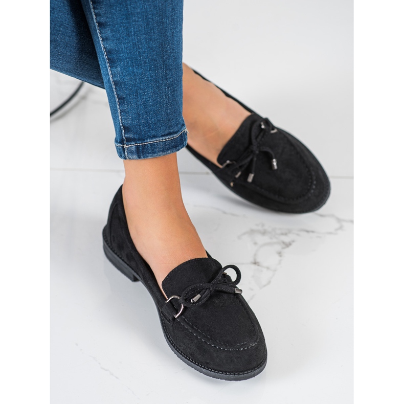 SHELOVET Mocasines de ante con lazo negro 2