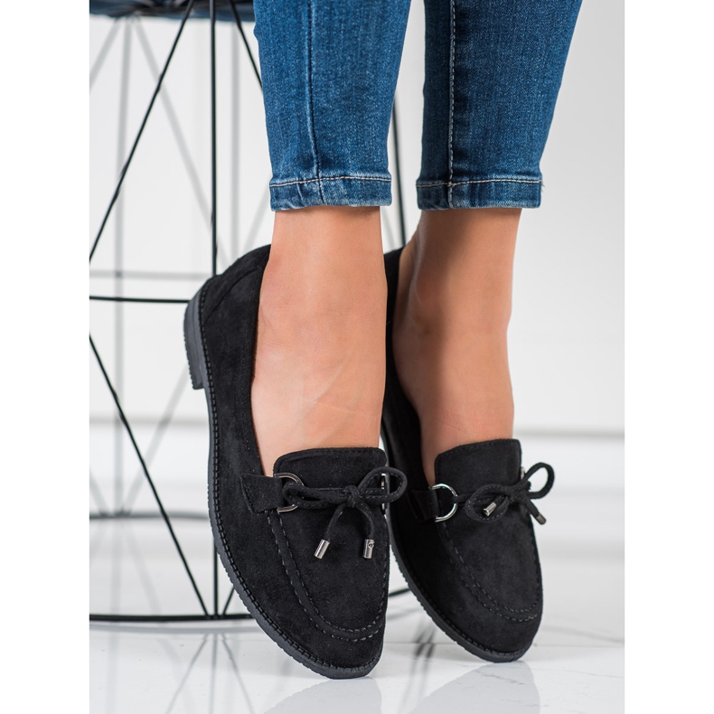 SHELOVET Mocasines de ante con lazo negro 1
