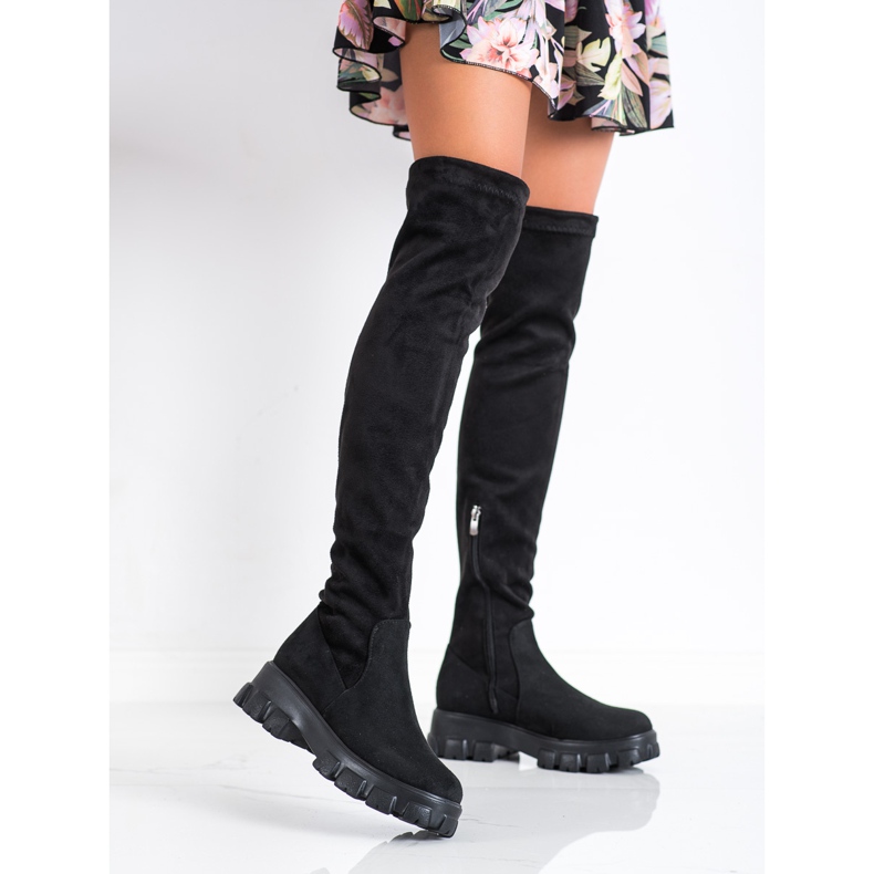 SHELOVET Botas de ante con plataforma negro 2