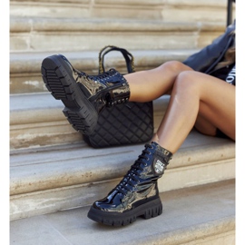 NAVY DOT Botas de Mujer Trappers Lacado Negro Coriera 8